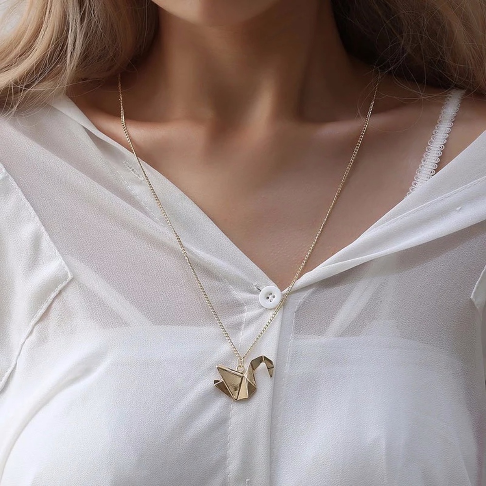 Origami Swan Minimalist Gold Chain Necklace